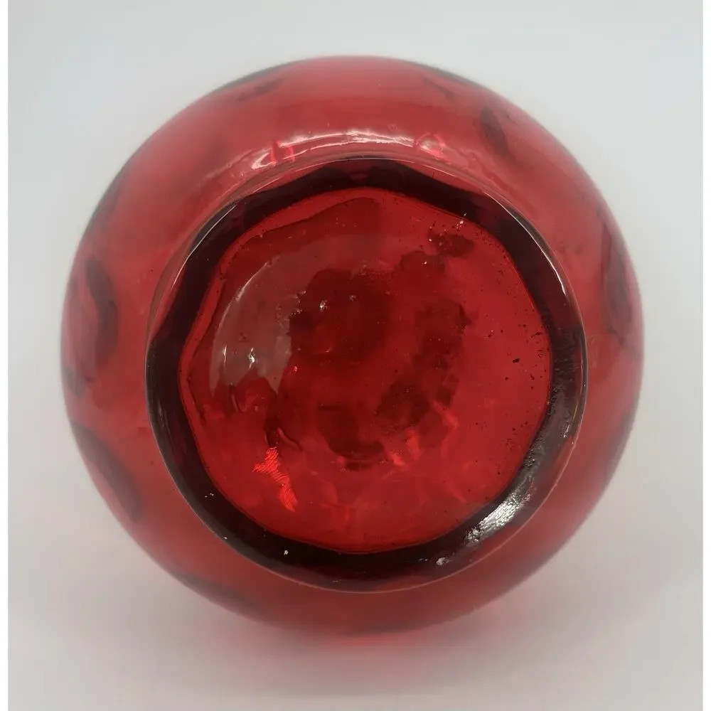Vintage Fenton Cranberry Coin Dot Barber Bottle Art Glass w/ Original Stopper